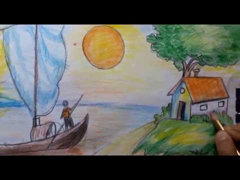 رسم منظر طبيعي سهل للاطفال , اجمل رسمة للاطفال